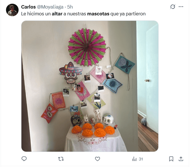 &nbsp;&nbsp;Ofrendas para las mascotas fallecidas previo al Día de Muertos. X / @Moyaliaga