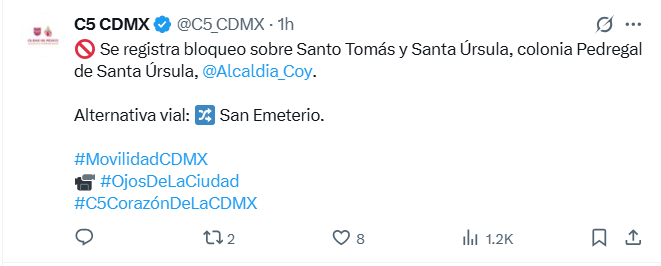 Vialidades afectadas este jueves en la Ciudad de México. X / @C5_CDMX