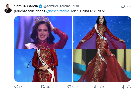   La felicitación del gobernador en redes sociales. X / @samuel_garcias