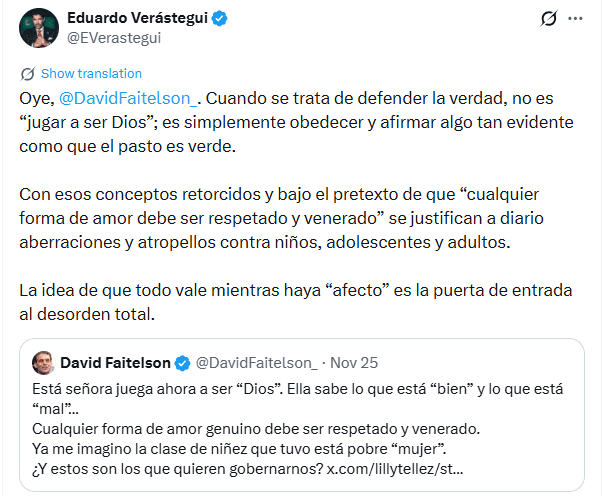  Publicación de Verástegui. X / @EVerastegui 