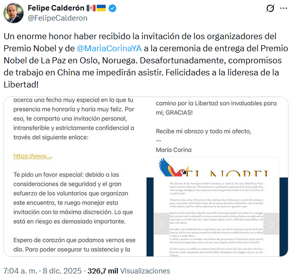 &nbsp;X  / @FelipeCalderon