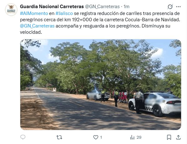 &nbsp;Publicación de la GN. X / @GN_Carreteras