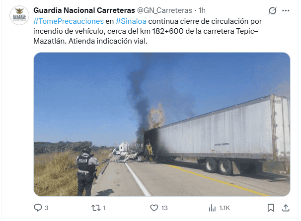 &nbsp;Publicación de la GN. X / @GN_Carreteras