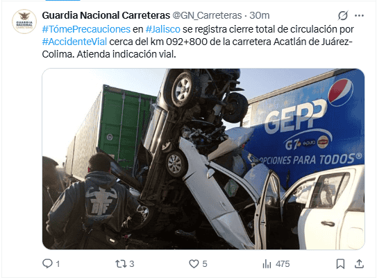&nbsp;Publicación de la Guardia Nacional. X / @GN_Carreteras