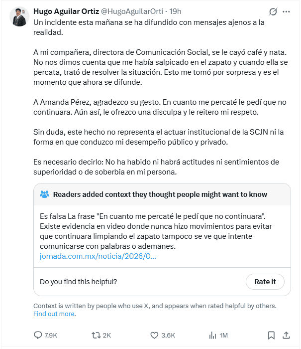 &nbsp;Comunicado del presidente de la SCJN sobre el video difundido. X / @HugoAguilarOrti