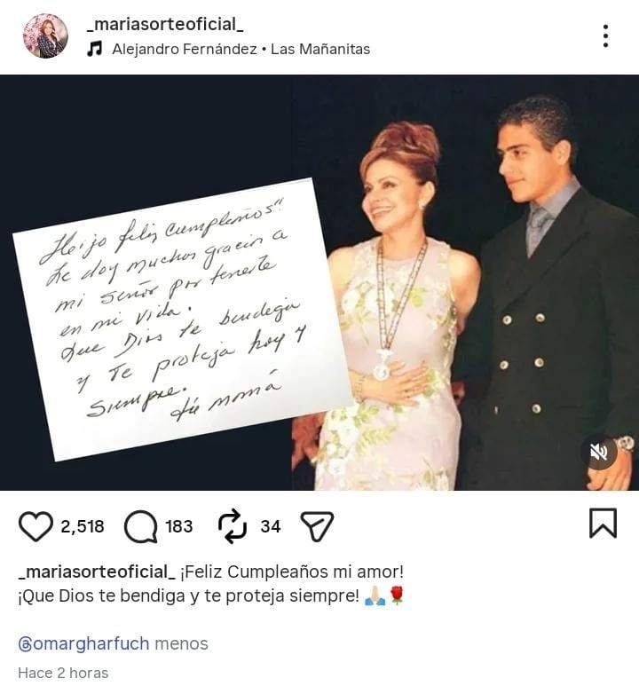 &nbsp;Publicación desde las redes de María Sorté. IG / @mariasorteoficial