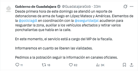 &nbsp;Anuncio oficial del gobierno de la capital de Jalisco. X / @GuadalajaraGob