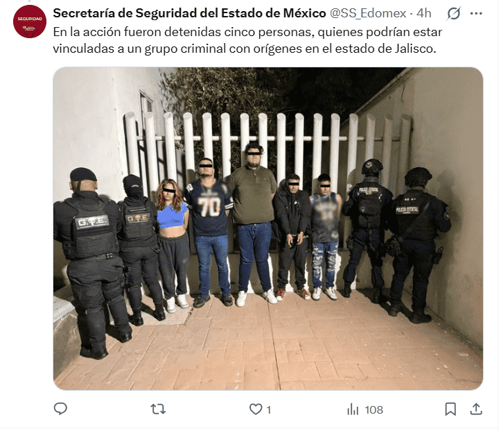 &nbsp;La dependencia de seguridad publicó las imágenes desde sus redes sociales oficiales. X / @SS_Edomex