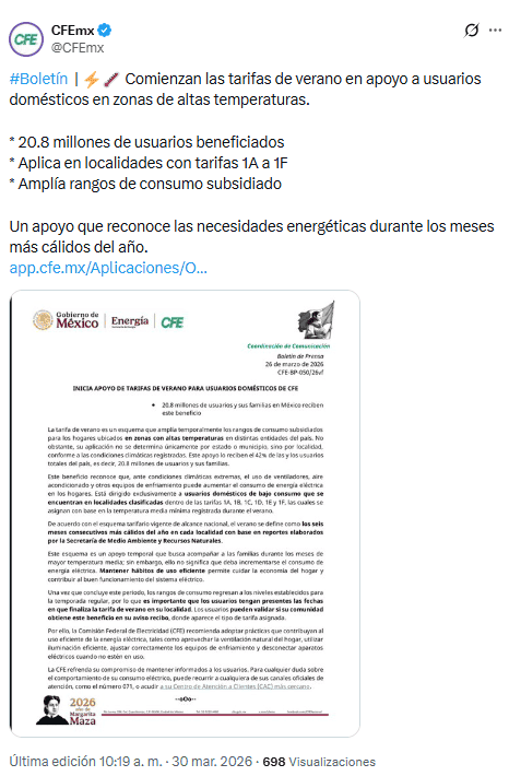 X / @CFEmx&nbsp;
