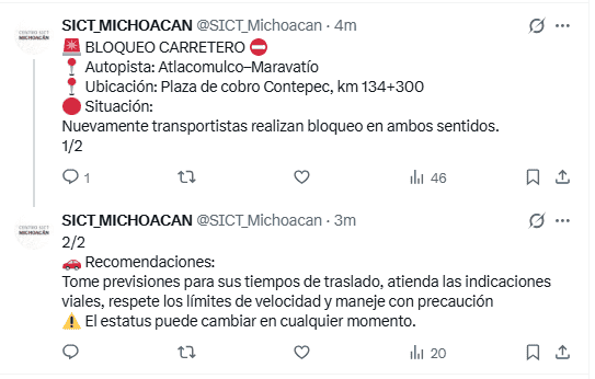 &nbsp;X / @SICT_Michoacan