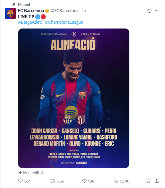 X / @FCBarcelona&nbsp;