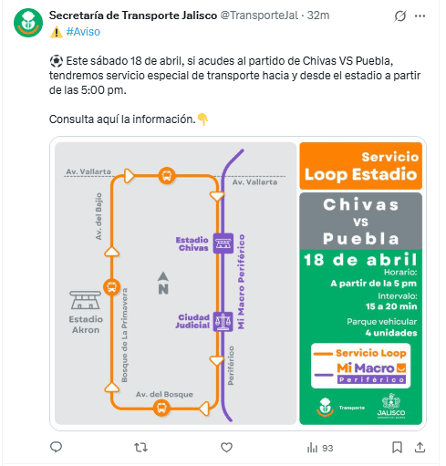 &nbsp;Recorrido del servicio especial 