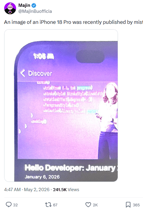 Apple iba a mover parte de los sensores de Face ID bajo la pantalla pero no la cámara frontal.&nbsp;X/@MajinBuofficia
