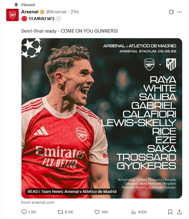 &nbsp;X / @Arsenal