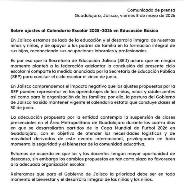 Comunicado de la SEJ. X / @GobiernoJalisco&nbsp;