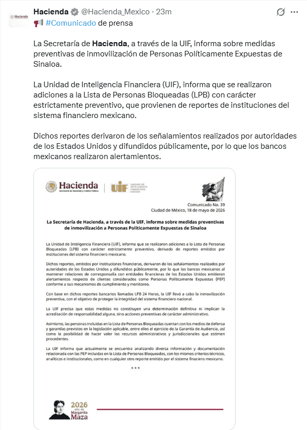 &nbsp;X / @Hacienda_Mexico