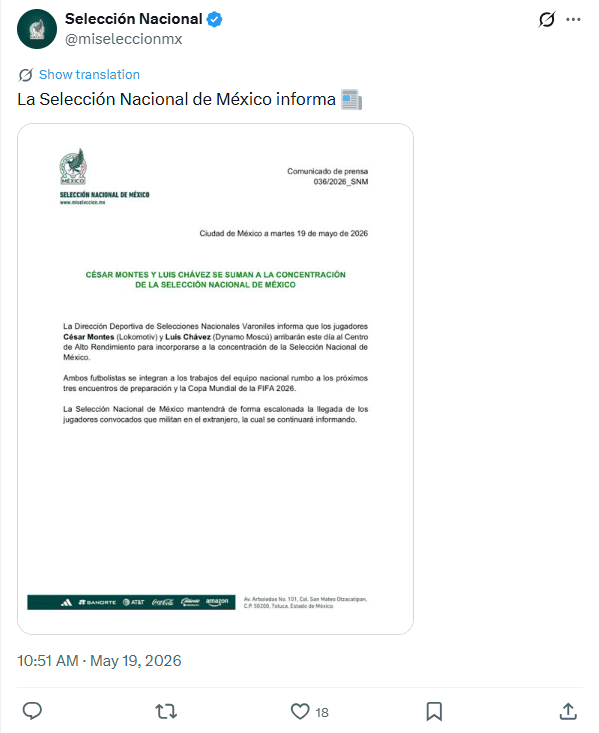 Anuncian la llegada de más jugadores mexicanos desde el extranjero a la preparación mundialista. X / @miseleccionmx&nbsp;