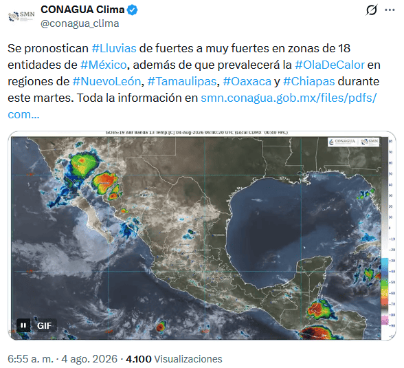 X / @conagua_clima&nbsp;