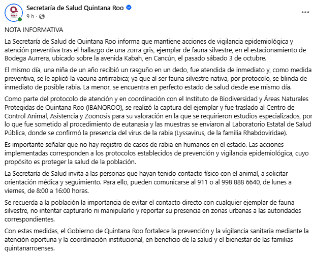 FACEBOOK / Secretaría de Salud Quintana Roo&nbsp;