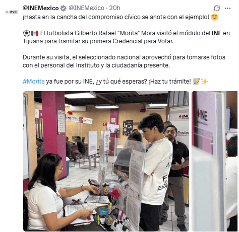 Gilberto Mora fue captado en un módulo del Instituto Nacional Electoral (INE) de Tijuana tramitando su primera credencial para votar. ESPECIAL&nbsp;